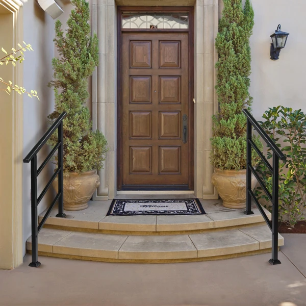 哑光黑色 1-3阶 可调节  直扶手 庭院楼梯扶手-15