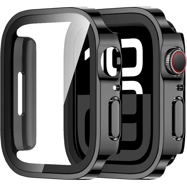 Verre + coque pour Apple Watch, protection d'écran pour iWatch série Ultra 11 10 9 8 7 SE2/3, 44mm 45mm 46mm 41 42 49 40 mm 1