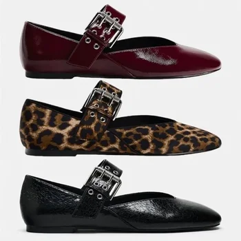 New Women Mouth Print Dress Ballerinas Flats Shoes Autumn Woman Leopard Retro Loafers Floral Leopard Mary Jane Shoes Female 1