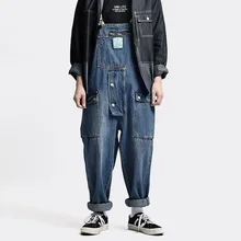

Men's Denim Cargo Overalls Jumpsuits Spring Summer Pocket Stitching Loose Jumpsuits Jeans Streetwear Vintage Overalls Jumpsuits