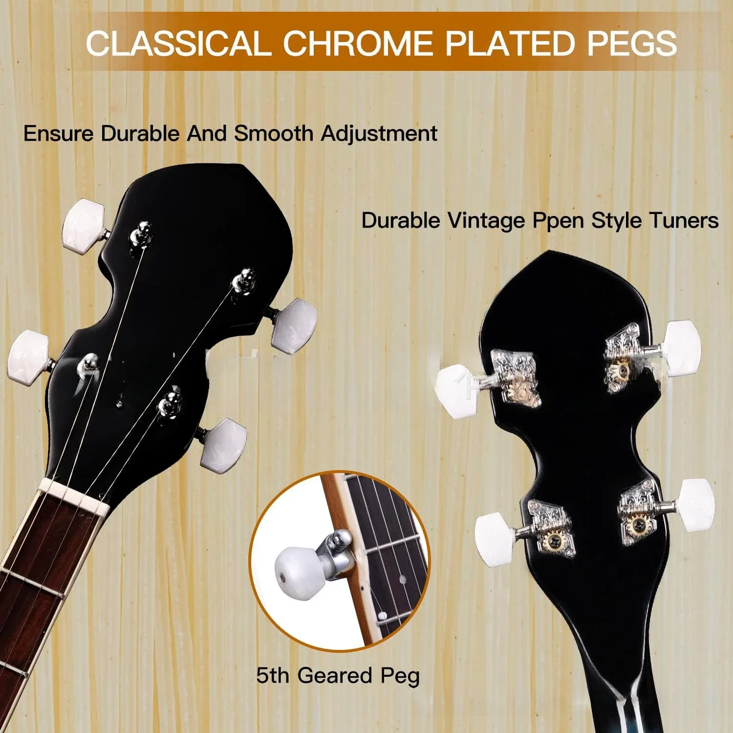 5-String Geared Tunable Banjo-High-Quality Closed Back Design with 24 Brackets, Remo Head, Premium Hardcase Beginners