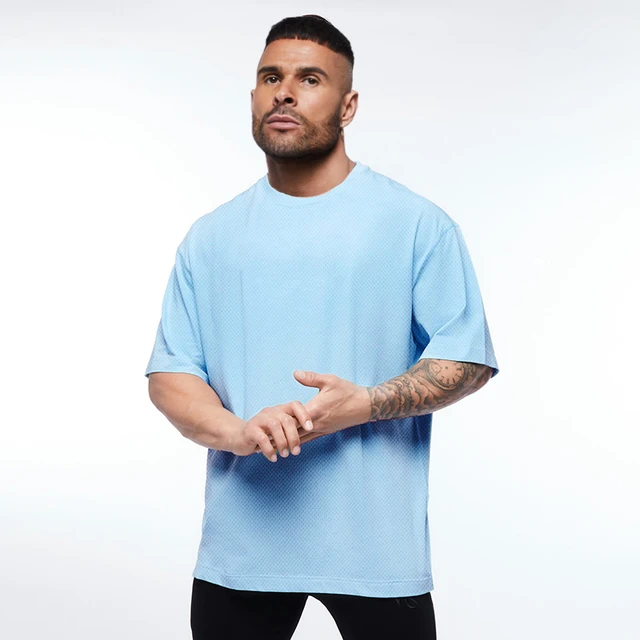 Oversized T shirt Men Drop Shoulder Gym Clothing Bodybuilding Fitness Loose  Hip-Hop T-shirt Quick Dry Mesh Sports Tshirt - AliExpress