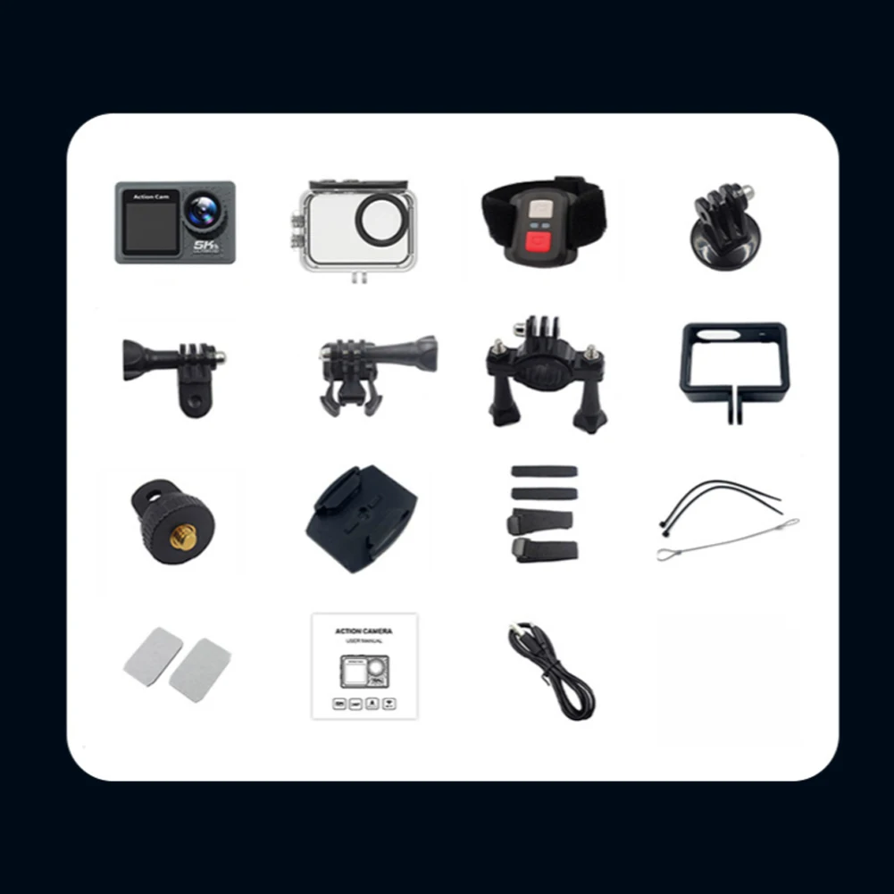 Action Camera 5K 4K 60FPS Anti-shake WIFI per Ciclismo Outdoor con Doppio Schermo 170° ° Telecamera Grandangolare Impermeabile fino a 30m con Telecomando - immagine 6