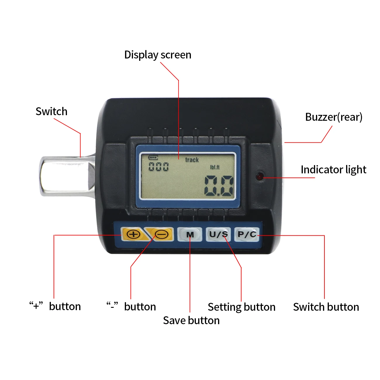 SHAHE Digital Torque Adapter 1/2"Drive Include Adapters for 3/8" and 1/4" Electronic Torque Wrench Bike Set Car Repair Bicycle 4