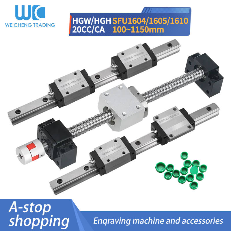 HR20 Linear Rail HGR20+Steel Block HGH20CA/HGW20CC+SFU1605/1604 RM1610 Ball Screw 5/4/10mm Lead Screw+BKBF12 Guides For CNC Part