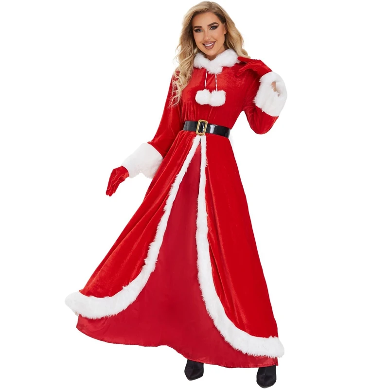 

Womens Christmas Suits Wholesale Cosplay Santa Claus Plush Feathers Hooded Dress Festival Outfit Party Stage Clothing Y2K 684