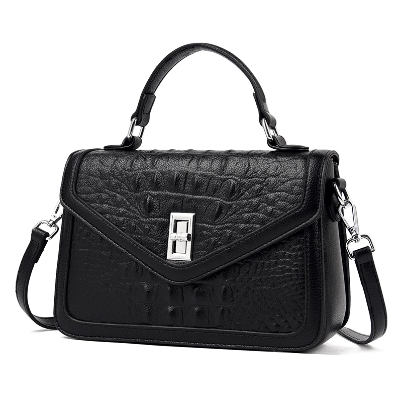 

Elegant Women Flap Bag Luxury Crocodile Grain PU Leather Shoulder Handbags and Purses Chic Female Top Handle Bag Black 2022 New