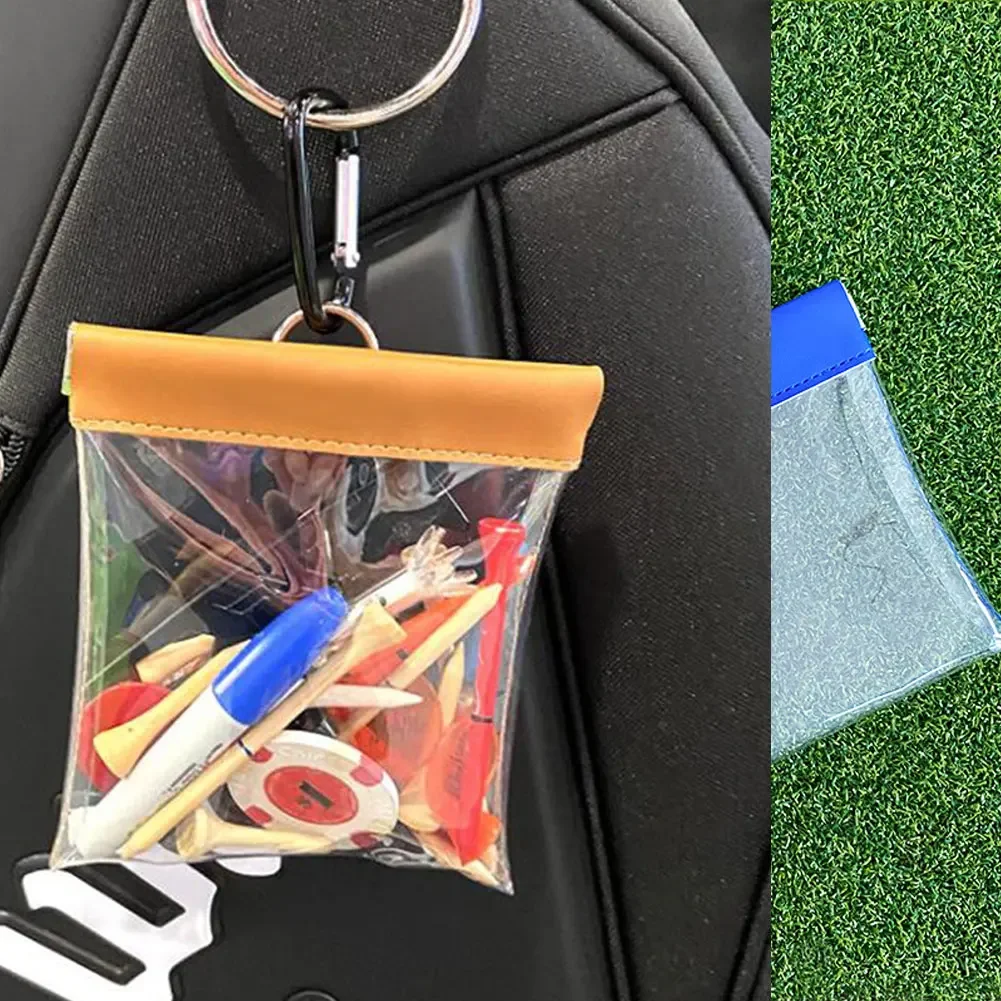 Golf Tees Pouch with Clip - Transparent Storage Bag for Outdoor Sports Accessories