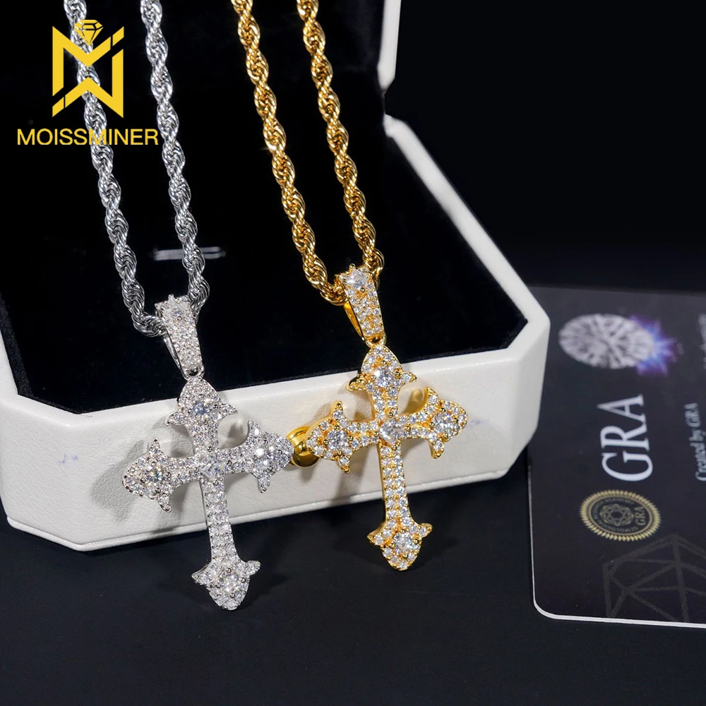

VVS Moissanite Cross Pendants S925 Silver Iced Out Necklaces for Men Women Hip Hop Jewelry Pass Diamonds Tester With GRA