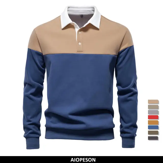 AIOPESON New Spring Men's Color-Block Cotton Blend  Hoodies for Business Casual Style Long Sleeve Sweatshirt