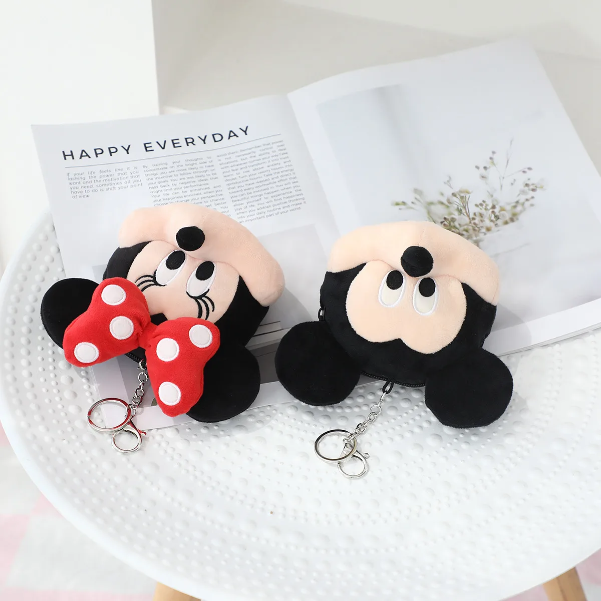 Disney Minnie Mouse Coin Purse Bag Pendant Plush Toy Mickey Pluto Earphone Storage Bag Kawaii Stuffed Anime Doll Kid Gifts