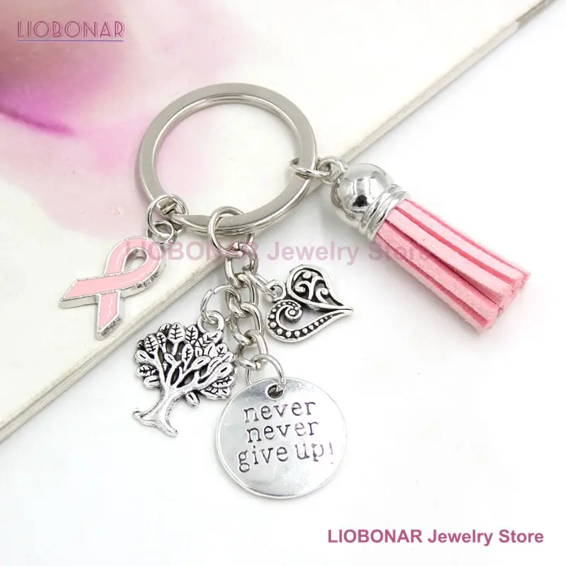 New Arrival Breast Cancer Awareness Pink Ribbon Tassel Keychains