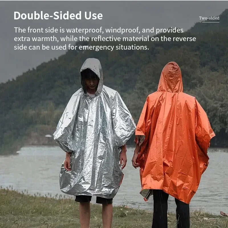 Camping raincoat, outdoor multifunction waterproof survival emergency reflective