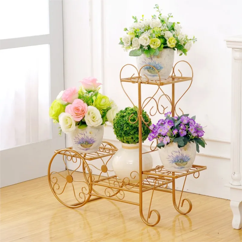 OMGD Flower Stand Iron Art Green Multi-storey Living Room Assembly Flower Stand Balcony European Style Indoor