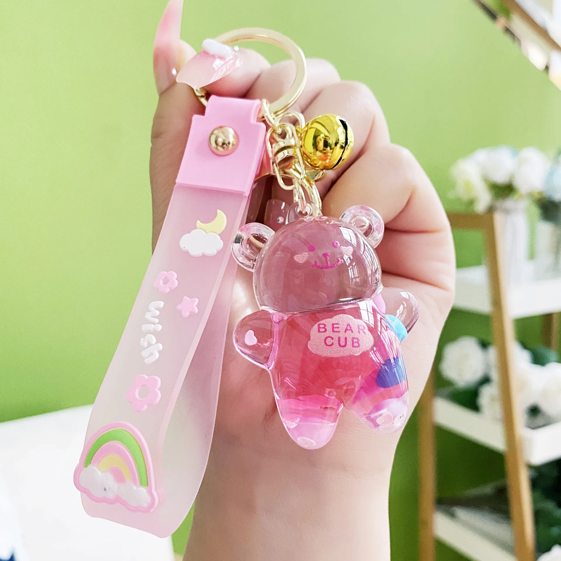 Cartoon Acrylic Electroplating Music Bear Keychain Personality Mirror Skin  Bear Blister Beads Couple Key Chain Bag Charm Keyring - Key Chains -  AliExpress