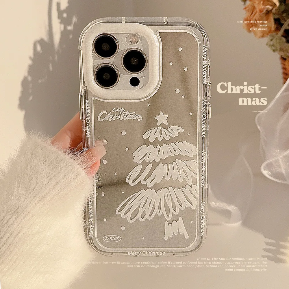 Ins Snow-White Christmas Tree 15 Pro Max 14 Plus Custodia Per Iphone A Specchio Per 12 13 Pro Coreano 11 Xs Xr Custodia Per Telefono Apple A Copertura