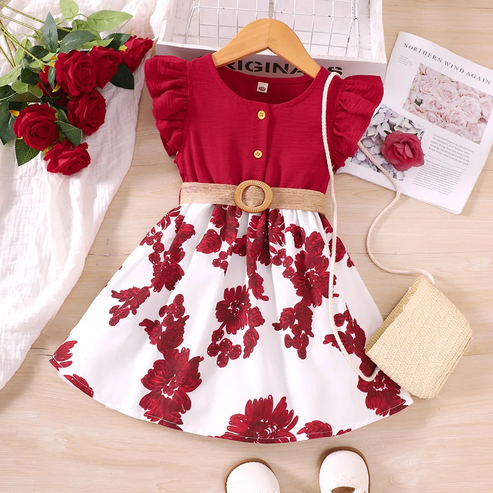 Kids Casual Dress For Girls Summer 2023 New Toddler Short Sleeve Floral