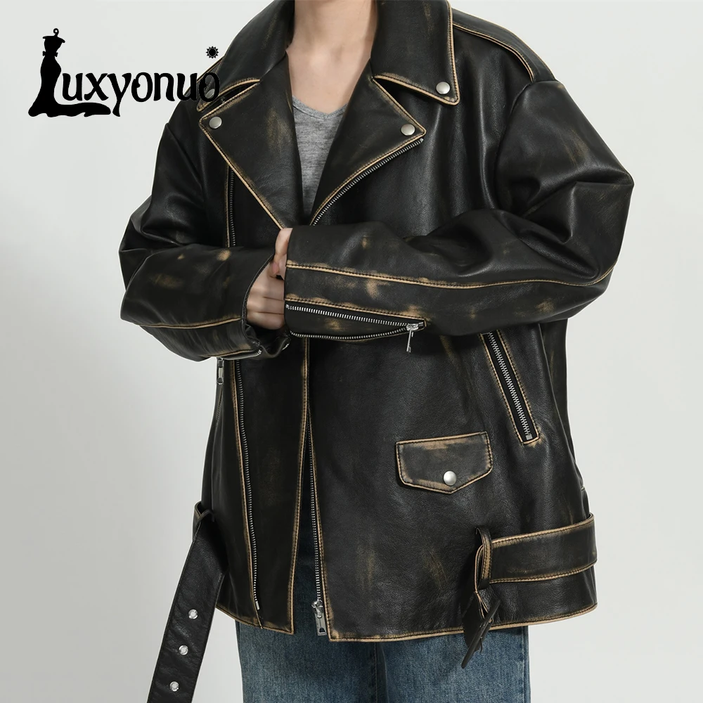 Luxyonuo Women Genuine Leather Coat New Arrival Ladies Spring Real Leather Jacket Autumn Vintage Leather Overcoat High Quality images - 6