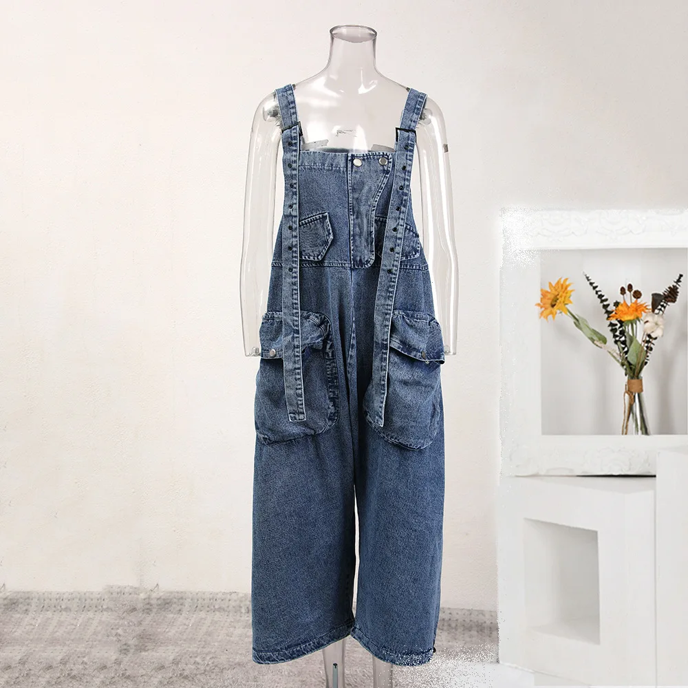 

Весенний комбинезон SuperAen в стиле оверсайз с карманами из джинсовой ткани, Женский Свободный Повседневный комбинезон, 2024
