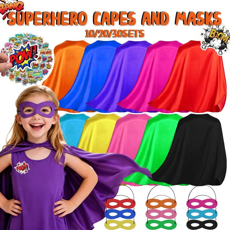 10-30Sets Superhero Capes and Masks for Boys for Girls Superhero Costume Bulk for Birthday Gifts Classroom Rewards Party Favors