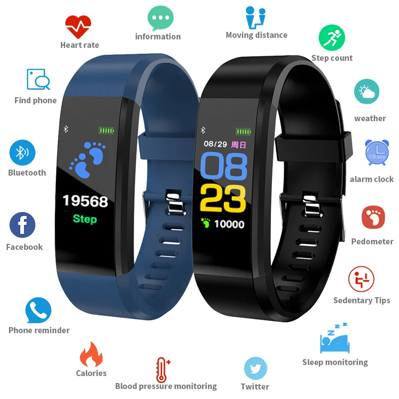 2022 115 Plus Smart Band Men Sport Fitness Tracker Heart Rate Blood Pressure Monitor Bluetooth Women Smart Watch For Android IOS
