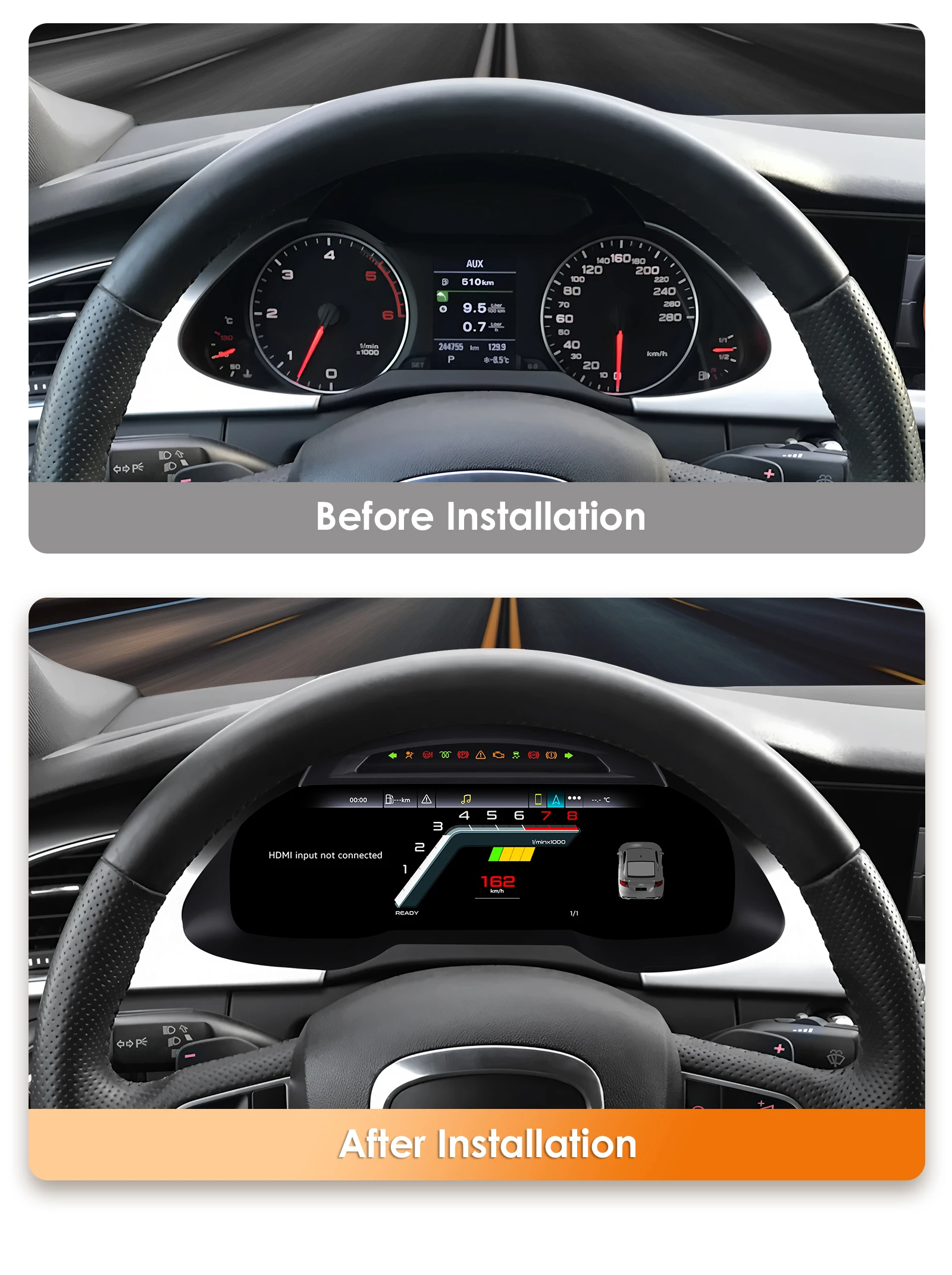 Hizpo - Panel de Instrumentos Digital LCD de 10.3 Pulgadas para Automóvil, para Audi A4 2009 2010 2011 2012, Modificación de Radio de Auto, Panel de Instrumentos, Velocímetro, Sistema Linux 5.4, Cabina Virtual 4