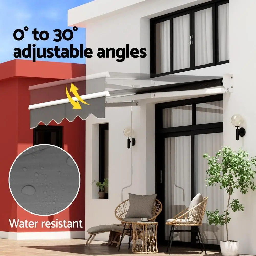 Retractable Folding Arm Awning Manual Sun Shade 2M x 1.5M Grey Outdoor Patio Canopy — view 4