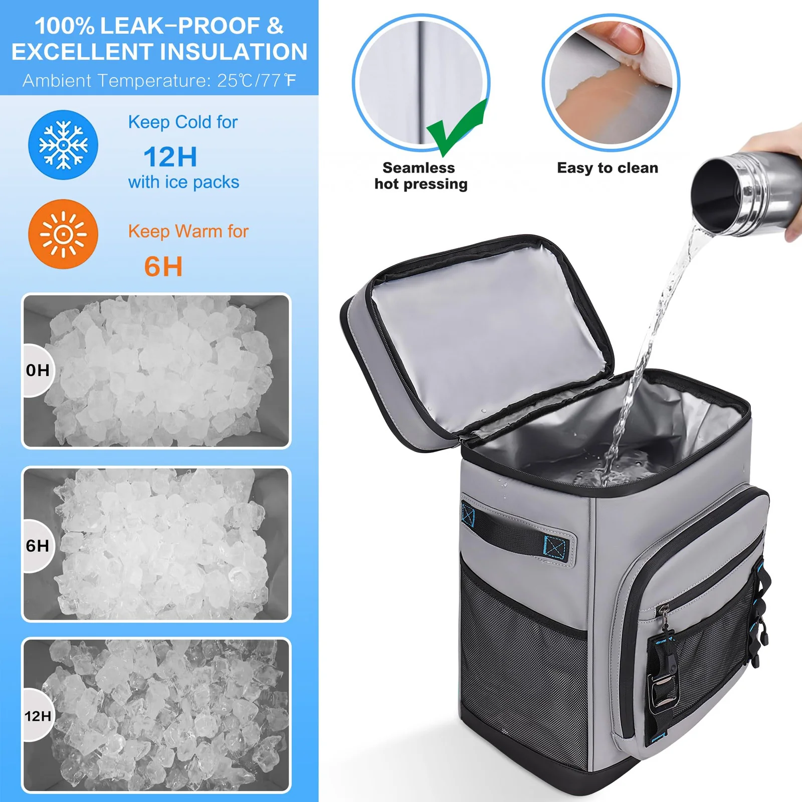 30L Large Waterproof Insulated Cooler Backpack for Men & Women Leak Proof Cooler Backpack Cooling Thermal Bag for Camping Picnic