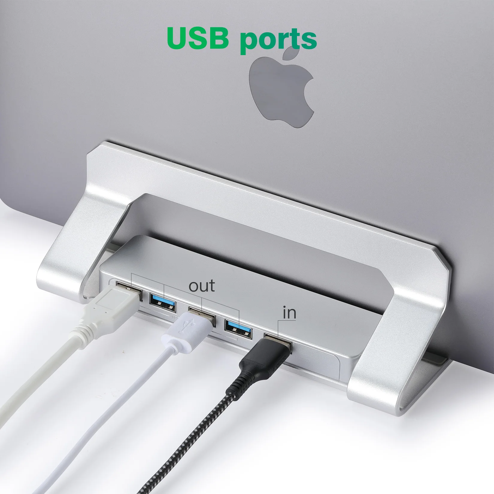 Aluminum Width Adjustable Vertical Desktop Holder Dock Save Space for Desk Organizers and Storage Laptop Stand With 3.0 Hub