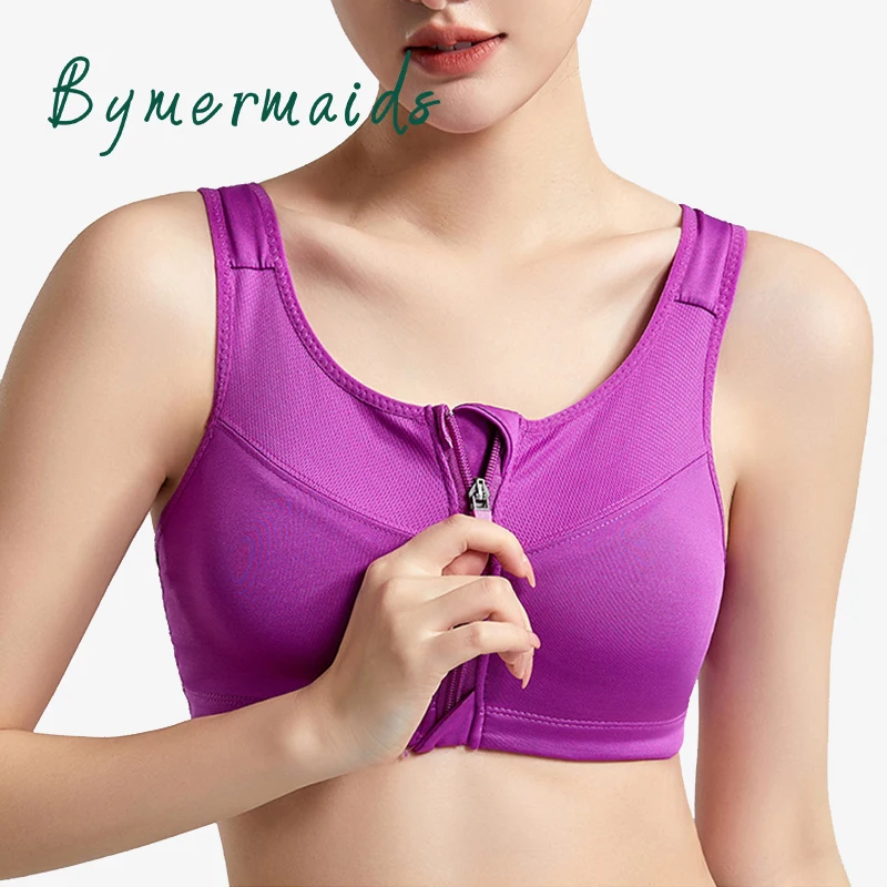 

Bymermaids️ Plus Size Sports Bra for Women Front Zipper Yoga Bra Wirefree Brassiere Running Shockproof Tank Top Gym Workout Tops