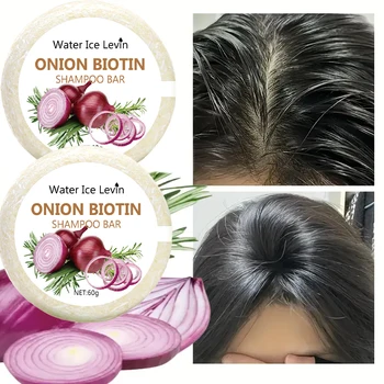 Onion & Biotin Shampoo Soap Bar | 60g Moisturizing Hair Cleanser with Rosemary 1