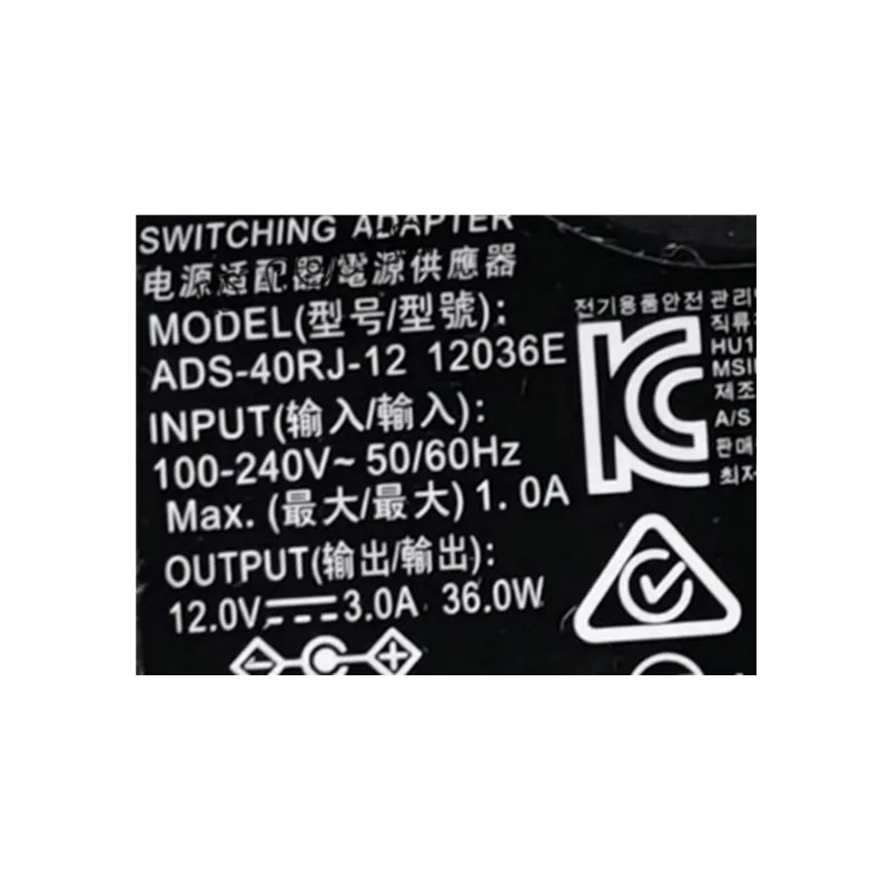 HOIOTO 전원 공급 장치용 5.5×2.5mm 팁이 포함된 오리지널 ADS-40RJ-12 12036E AC 어댑터 12V 3A 36W 충전기