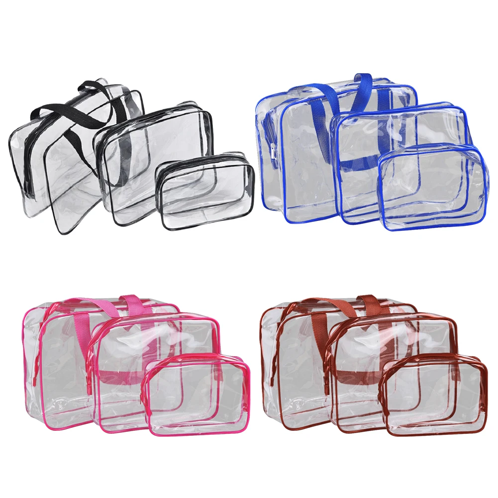 3pcs Toiletries Bag Waterproof PVC Zipper Clear Makeup Bags Beauty Case Travel Organizer Storage Bath Toiletry