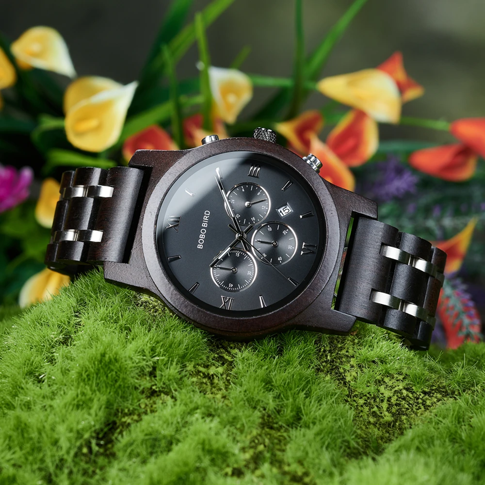 BOBO BIRD Couple's Watches Wooden Wristwatch Quartz Movement Stop-watch Auto-date Gift Box Paocking 2