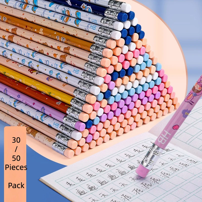 30 Pieces Pack of Cute Cartoon HB Pencil With Eraser For Girls Boys Students Kids Gift School Supplies