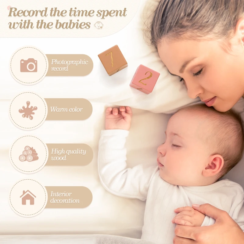 Baby Wooden Milestone Blocks 0-12 Months Newborn Birth Grow up High Quality Commemorate Props Infant Photography Accessoriees newborn photography props