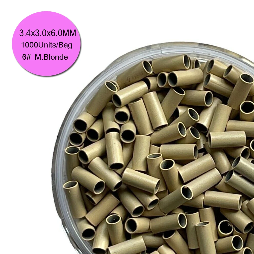 3.4mm 구리 마이크로 비즈 링 1000개 구리 튜브 비즈 마이크로 링크 링 헤어 익스텐션용 구리 마이크로 비즈