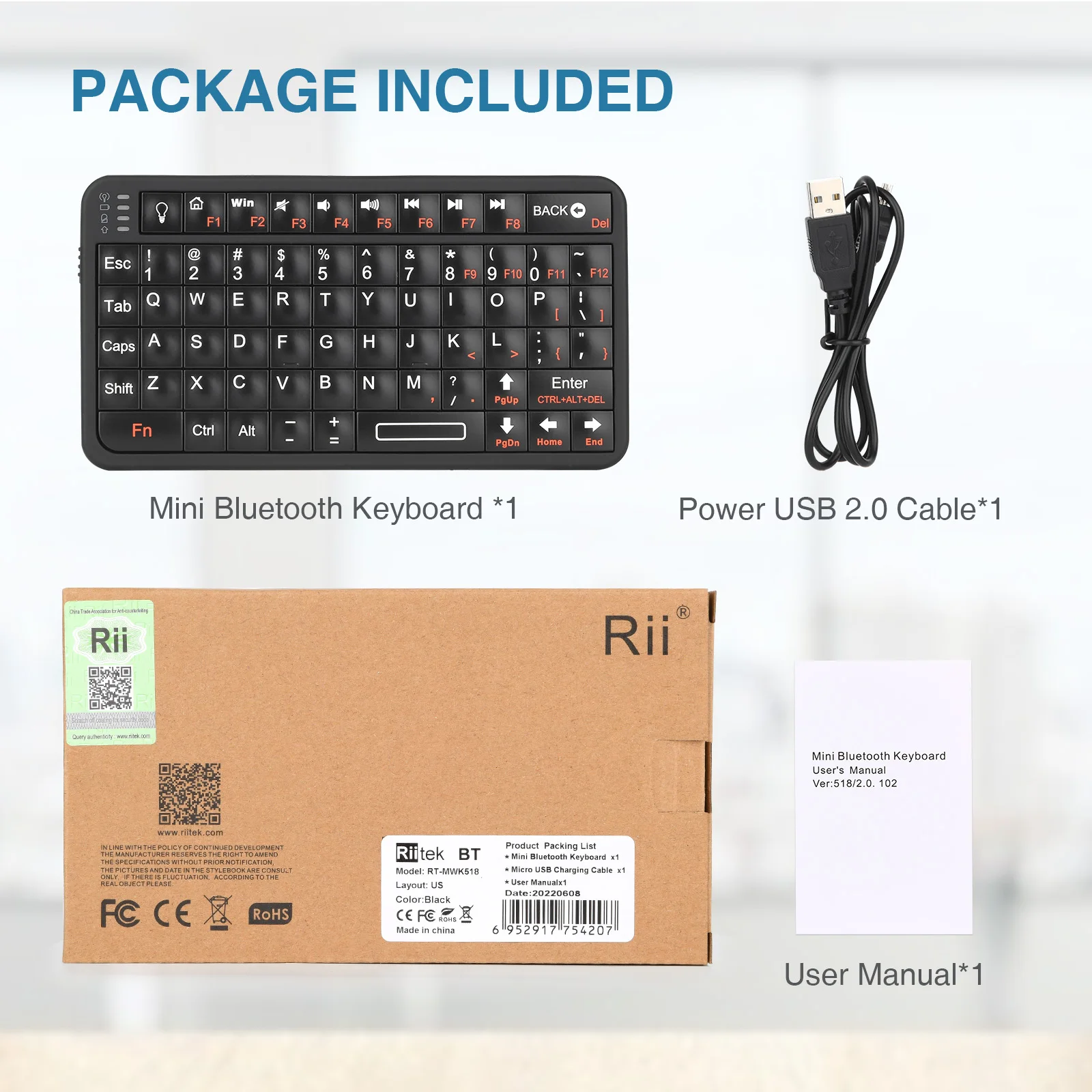 Rii 518 Bluetooh Mini Teclado Trackball Multi Teclas de Mídia Backlit Portátil 78 Chaves para Computador Portátil Tablet Portátil - Imagem 4