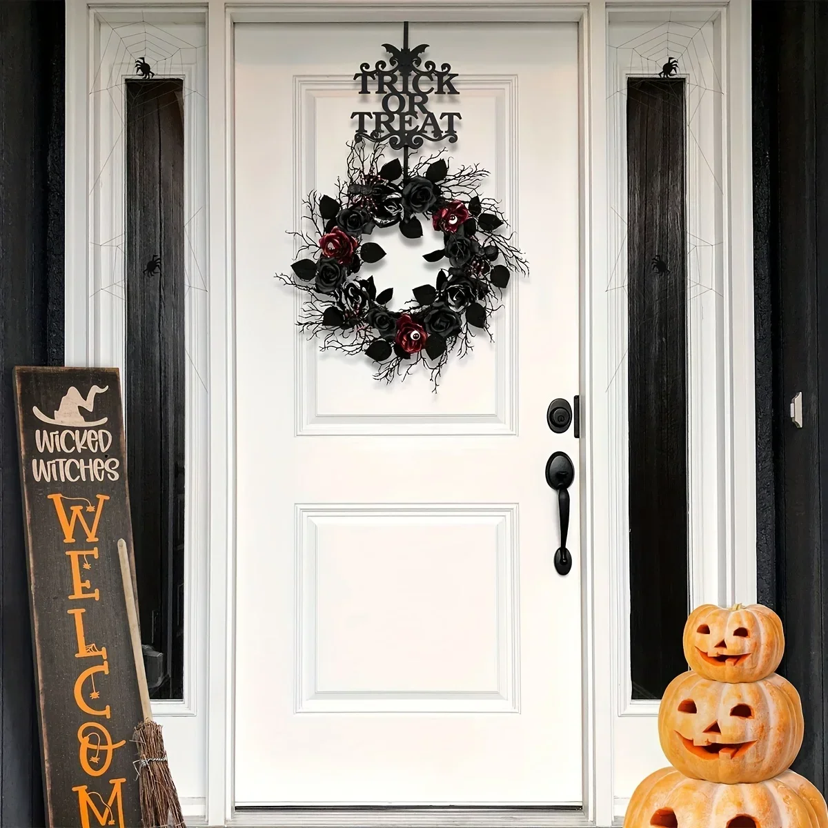 

HELLOYOUNG Trick or Treat Wreath Hanger，Wreath Hanger for Front Door Wall Metal Over The Door Single Hook Christmas Decorations