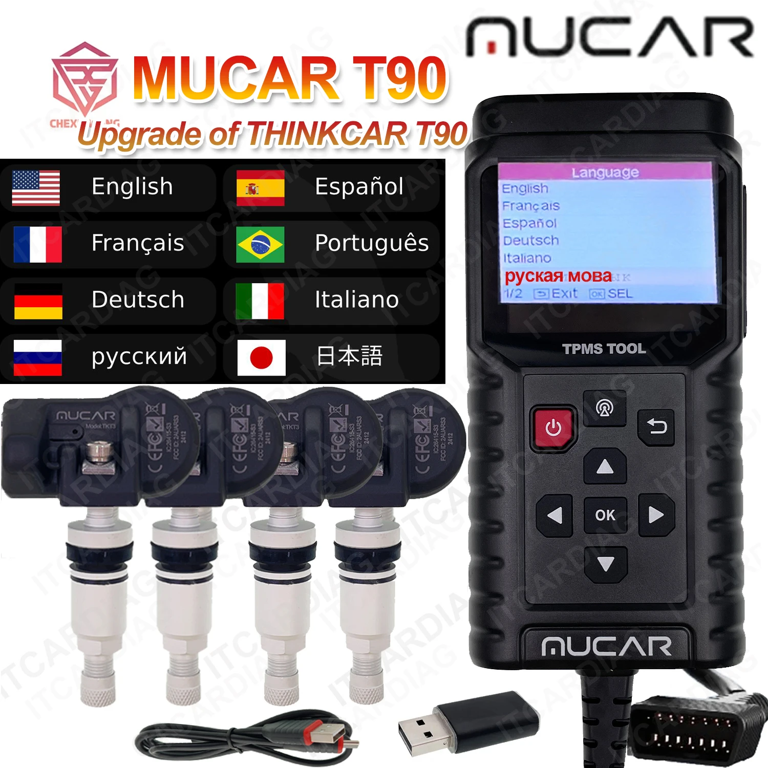 Tire Pressure Monitor Car Diagnostic Tool Mucar T90 TPMS TP T-90 Working Independently OBD Programmer Car Fault Code Tire Pressure Sensor Activator Update THINKCAR T90 G2