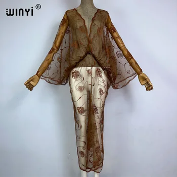 WINYI summer beach wear sexy Perspective dress boho print dress Women kaftan Bohemia Africa kaftan beach Cover Up vestidos 1