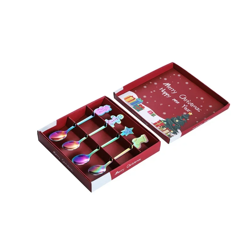 thumbnail image 1 of Juego de cucharas de café de acero inoxidable para hombre, cucharillas de postre de pan de jengibre, vajilla, accesorios de cocina, regalos de Navidad, 4 piezas por juego, 1 of 5