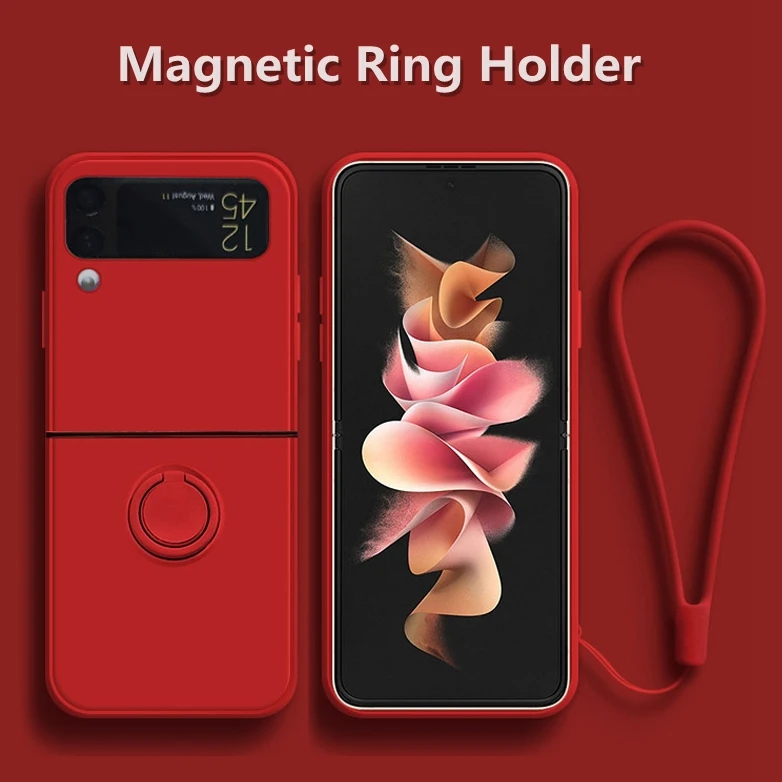 Premium Shockproof Silicone Strap Ring Holder Stand Case - Luxury Soft Flip Cover