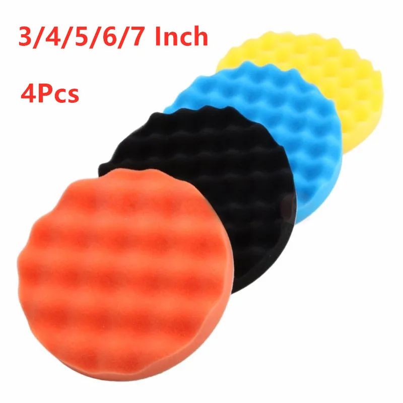 4Pcs Car Polishing Pad Kit 3/4/5/6/7 Inch Self-Adhesive ing Wheel Car Detailing Waxing Sponge Pads Auto Care Cleaning Tool