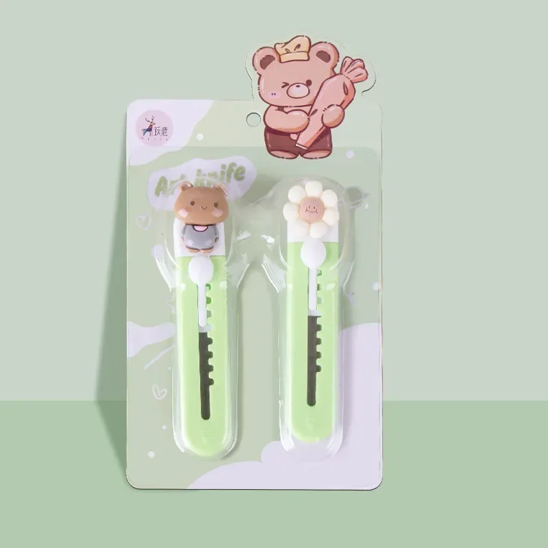 

2pcs/set Cartoon Utility Knife Lovely Animal Floral Paper Cutter Mini Portable Cutter Box Small Portable Scrapbook Knife Student