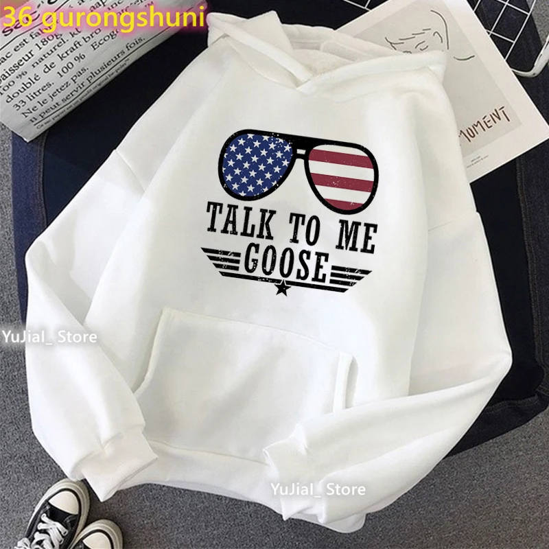 American Flag Cap Hoodies Femme Talk To Me Goose Graphic Print Sweatshirt Women Fashion Long-Sleeved Velvet Thickening Tops tankinis american flag tie dye hollow out halter tankini set in multicolor size l m s xl