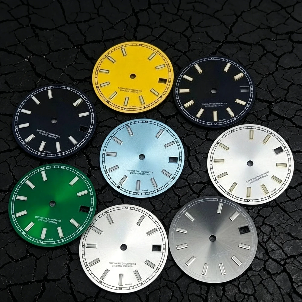 삼각대 HILEGU HL00200647 NH35 Dail 28.5mm 녹색 야광 날짜 시계 문자판 삼각대용 수정 액세서리