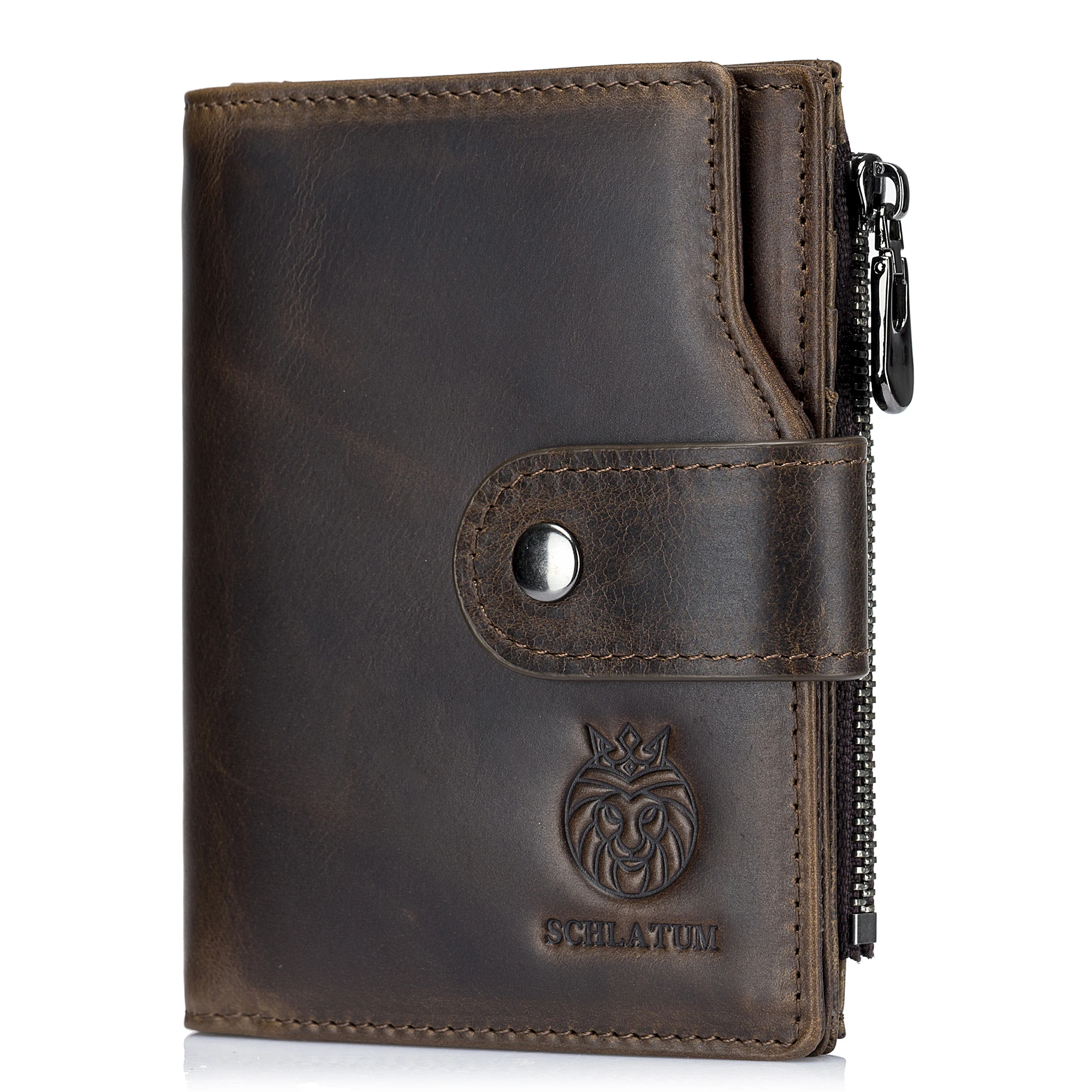 Cartera De Cuero Genuino Para Hombres Con Bloqueo RFID - Cremallera, Estilo Bifold, Color Negro, Marca Leatherboss