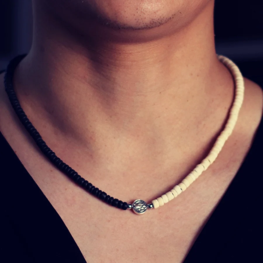 Men Coconut Husk Wooden Beads Tiger Eyes Necklace