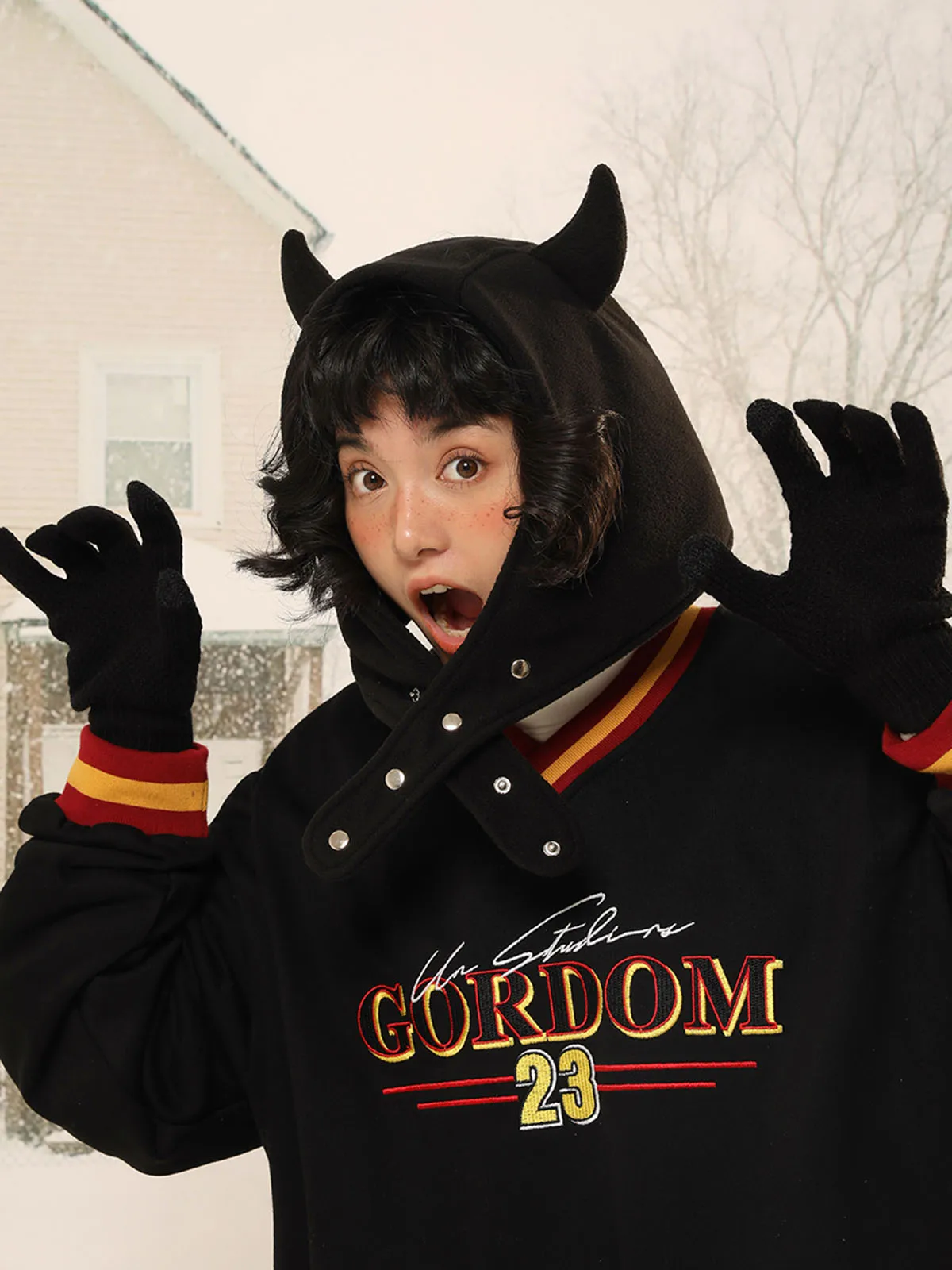 Japan Yabi Cute Devil Ears Cow Horn Thunderbolt Hat Women Autumn Winter Warm Suede Ear Protection Set Head Cap Y2K Beanies